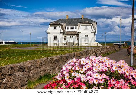 Reykjavik, Iceland - July 20, 2015: The Hofdi House, one of the most beautiful and historically significant buildings in Reykjavik, known as the location for the 1986 ReykjavÃ­k Summit
