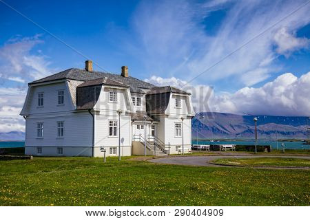 Reykjavik, Iceland - July 20, 2015: The Hofdi House, one of the most beautiful and historically significant buildings in Reykjavik, known as the location for the 1986 ReykjavÃ­k Summit