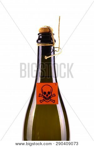 Wine Bottle With Poison Symbol, Isolated On A White Background.