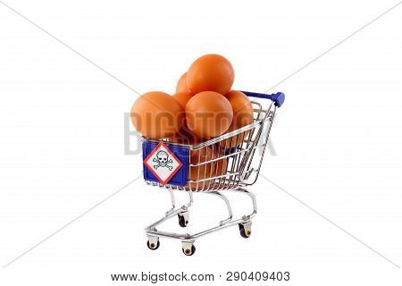 Salmonella Contaminated Eggs In A Shopping Cart - Isolated