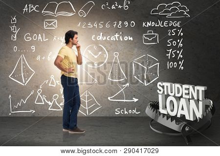 Young student in loan and debt concept