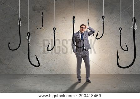 Businessman being tempted to bite the bait