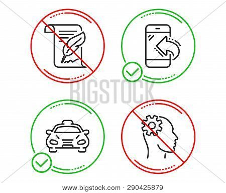 Do Or Stop. Incoming Call, Taxi And Feather Icons Simple Set. Engineering Sign. Phone Support, Publi
