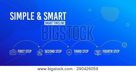 Infographic Timeline. Approved Mail, Parking Security And 24 Hours Icons Simple Set. Web Tutorials S