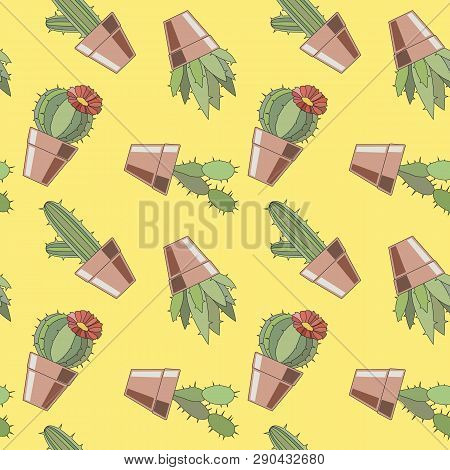 Seamless Pattern With Cactus In Bright Colors