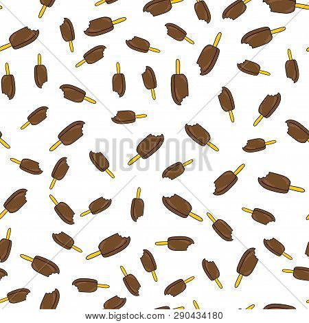 Seamless Ice Cream Pattern, Hand-drawn Eskimo Backdrop. Brown Chokolate Ice-cream Vector, Girly Back