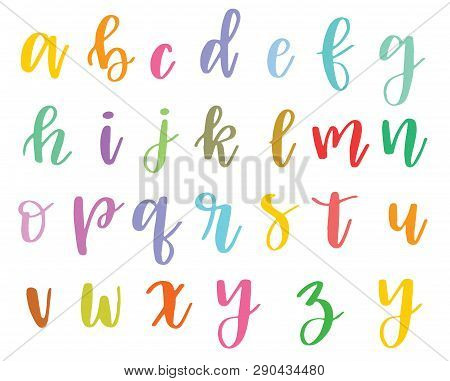 Vector Cartoon Alphabet On White Background. Lowcase Letters Handdrawn. Cute Abc Design For Book Cov