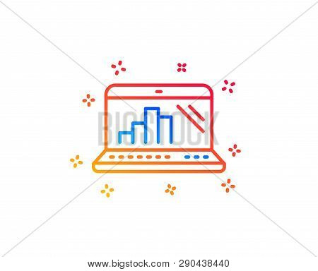 Graph Laptop Line Icon. Column Chart Sign. Growth Diagram Symbol. Gradient Design Elements. Linear G