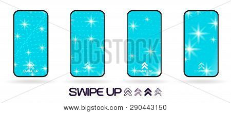 Abstract One Color Backdrop With  Swipe Up Icon. Shinig Stars. Vector Ui Social Network Swipe Storie