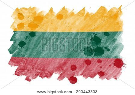 Lithuania Flag  Is Depicted In Liquid Watercolor Style Isolated On White Background