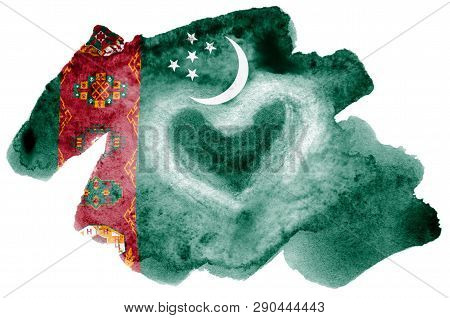 Turkmenistan Flag  Is Depicted In Liquid Watercolor Style Isolated On White Background