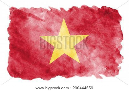 Vietnam Flag  Is Depicted In Liquid Watercolor Style Isolated On White Background