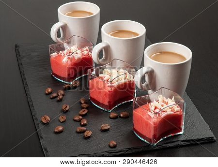 Mini Dessert And Coffee On Dark Background