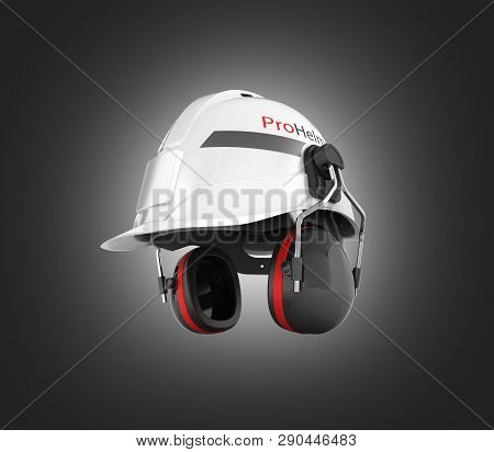 Hard Hat Safety Halmet With Earmuffs Isolated On Black Gradient Background 3d
