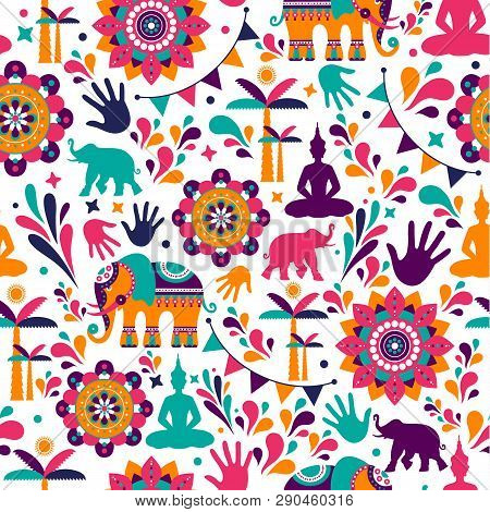 Happy Holi Vector Elements Seamless Pattern Design , Happy Holi Design With Colorful Icon.