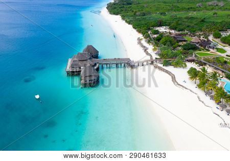 The beautiful tropical Island of Zanzibar aerial view. sea in Zanzibar beach, Tanzania.
