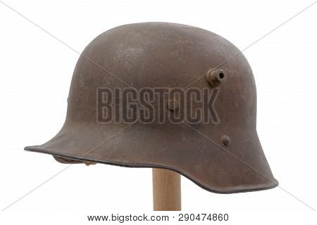 German World War One (stahlhelm) Military Helmet Isolated On White Background