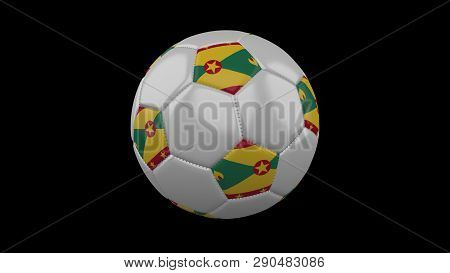 Soccer Ball With Flag Grenada Colors Rotates On Black Background, 3d Rendering