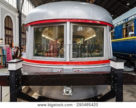 Madrid, Spain - June 9, 2018: Old Train In Engine Market, Mercado De Motores, At Madrid Railway Muse