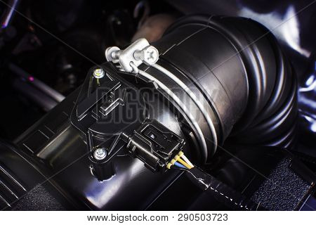 Car Air Intake Rubber Duct With Air Sensor Of Engine.