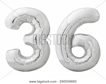 Silver Number 36 Thirty Six Made Of Inflatable Balloon Isolated On White