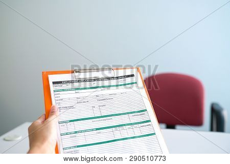 Seeking Job Concept, Filling Up The Information In An Employment Application Form