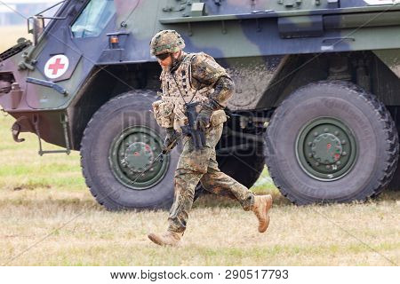 Feldkirchen / Germany - June 9, 2018: German Soldier On An Exercise At Open Day On Day Of The Bundes