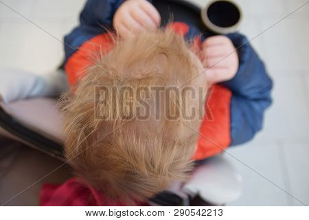 Fashion Style Hear On The Head Of The Little Boy. Top View.