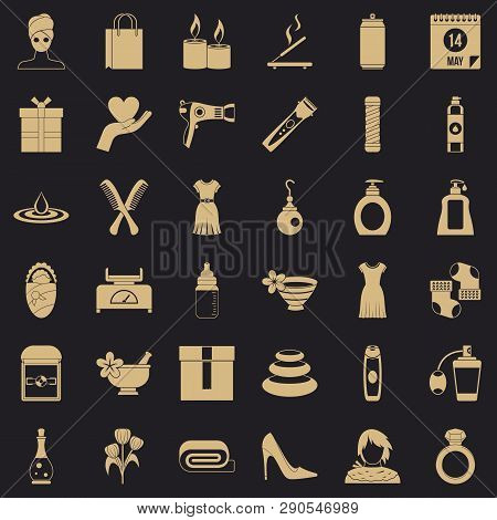 Woman Thing Icons Set. Simple Style Of 36 Woman Thing Vector Icons For Web For Any Design
