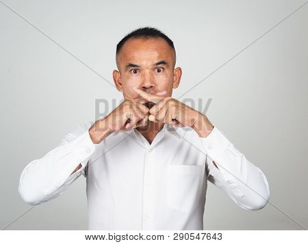 The Man Making Finger On Lips Silence Gesture, Pst, Shh,