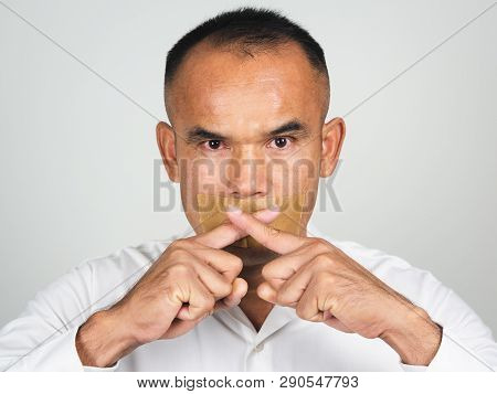 The Man Making Finger On Lips Silence Gesture, Pst, Shh,