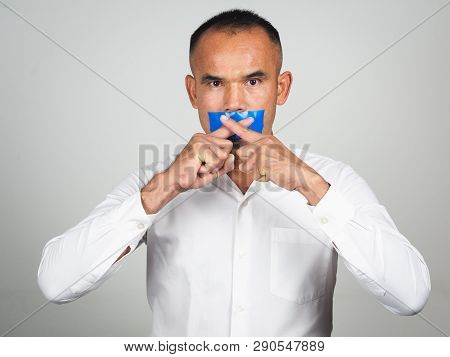 The Man Making Finger On Lips Silence Gesture, Pst, Shh,