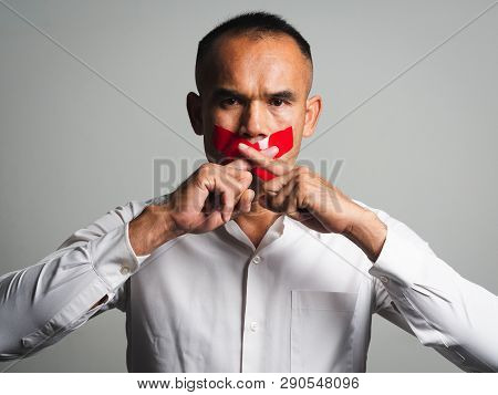 The Man Making Finger On Lips Silence Gesture, Pst, Shh,