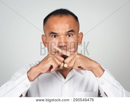 The Man Making Finger On Lips Silence Gesture, Pst, Shh,