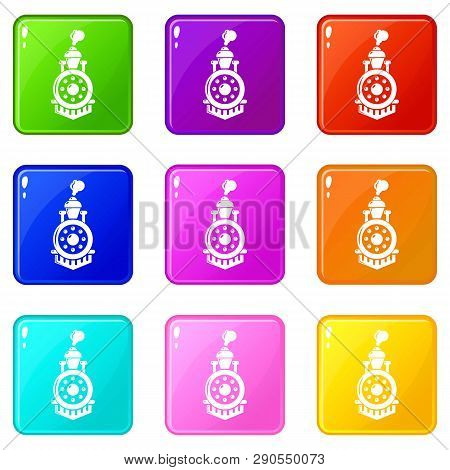 Locomotive Icons Set 9 Color Collection Isolated On White For Any Design