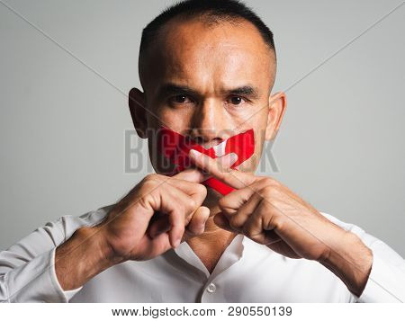 The Man Making Finger On Lips Silence Gesture, Pst, Shh,