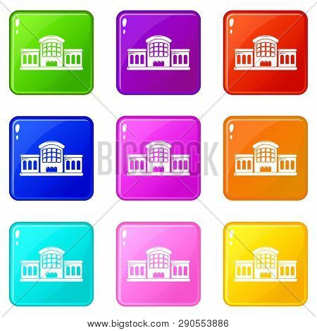 Railway Station Icons Set 9 Color Collection Isolated On White For Any Design