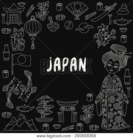 Japan Doodle Line Icons Traditinal Natinal Symbols Vector Set