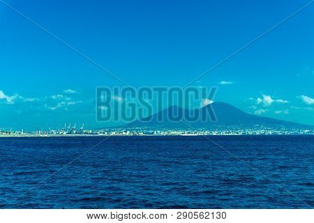 Landscape Of Naples With The Vesuvio Mountain From The Blue Mediterranean Sea
