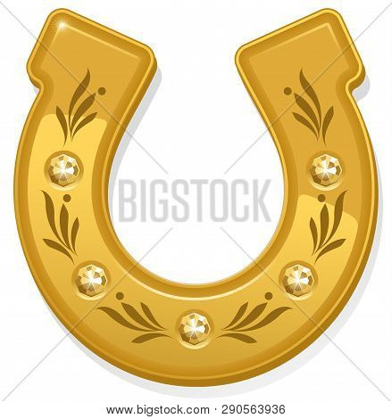 Gold Decoration In The Form Of A Horseshoe Decorated With Patterns And Diamonds