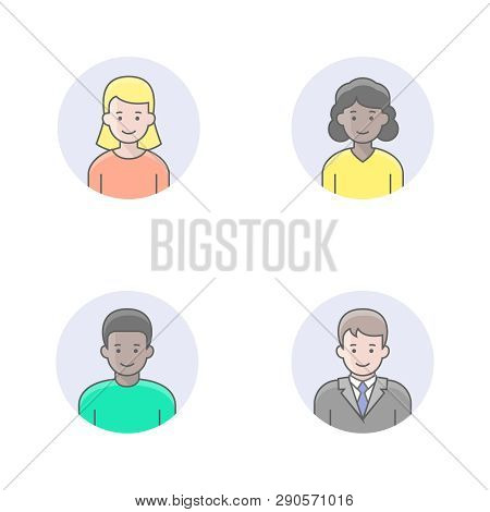 Flat Line Icons Set Of People Avatars.