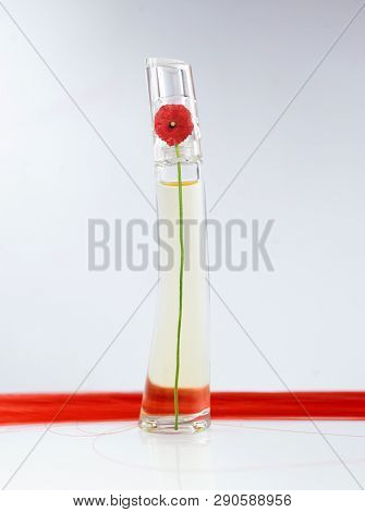 Prague, Czech Republic- January 22, 2019. Perfume KENZO bottle on white background.  Kenzo Flower Perfume