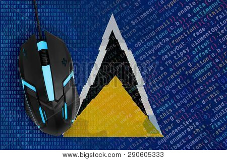 Saint Lucia Flag  And Computer Mouse. Digital Threat, Illegal Actions On The Internet