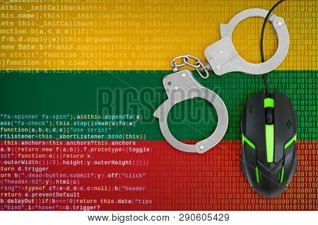 Lithuania Flag  And Handcuffed Computer Mouse. Combating Computer Crime, Hackers And Piracy