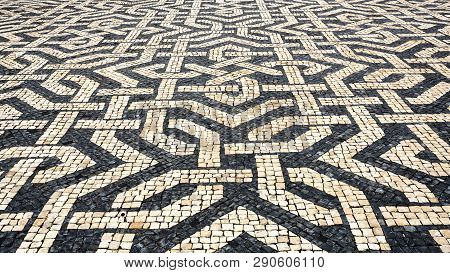 Typical Portuguese Cobblestone Pavement Creating Balck And White Patterns Using Basalt And Limestone