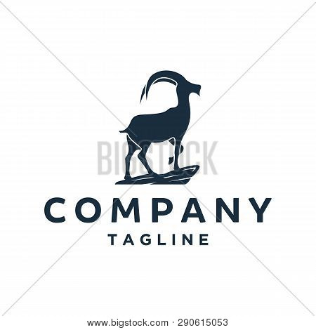 Goat Simple Logo Template Design , Mountain Goat And Hill