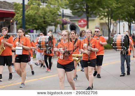 Frankenmuth, Michigan, Usa - June 10, 2018 The Vassar High School Marching Band Perform  At The Bava