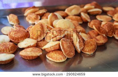 Khanom Kai, Traditional Thai Baked Sweet Dessert Mini Castella Cake, Made Of Starch, Flour, Egg, Sug