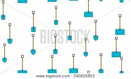 Seamless Pattern Of Construction Icons Of Aggro-beautiful Snow Bayonet, Shovels With Wooden Handles 