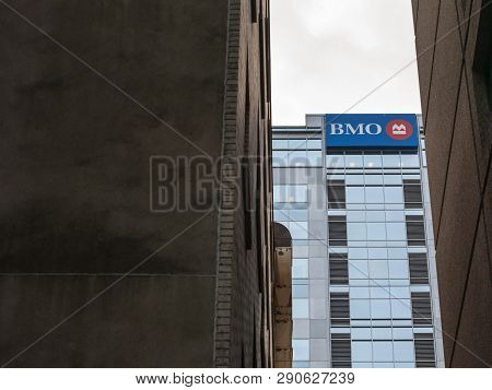 Ottawa, Canada - November 12, 2018: Bank Of Montreal Logo, Known As Bmo, In Front Of Their Main Offi